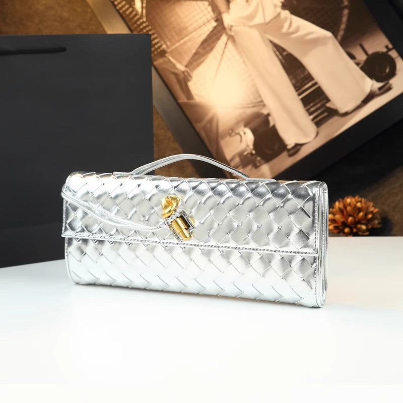 Women's Woven Baguette Fashion Horizontal Clutch Organ Bags