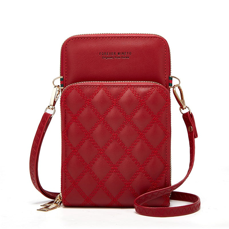 Women's Fashion Embroidery Mobile Diamond Plaid Large Phone Bags