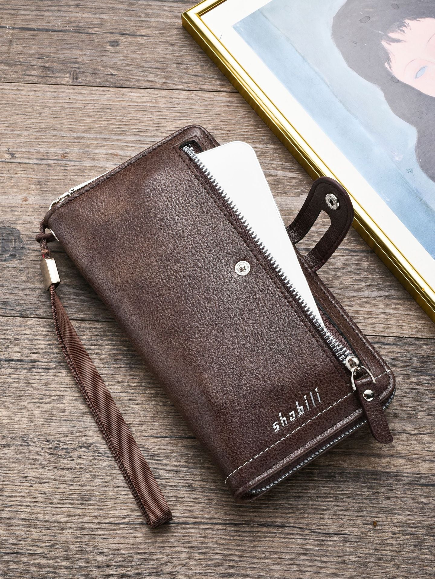 Men's Long Multiple Slots Zipper Green Men's Wallets