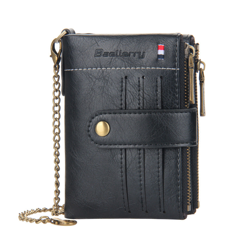 Pretty Men's Double Zipper Retro Vertical Men's Wallet