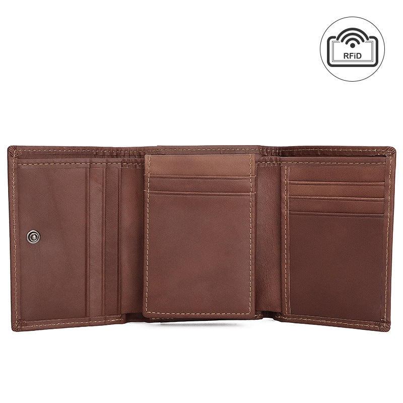 Men's Leather Swiping Multiple Slots Short Two-fold Beauty Men's Wallets