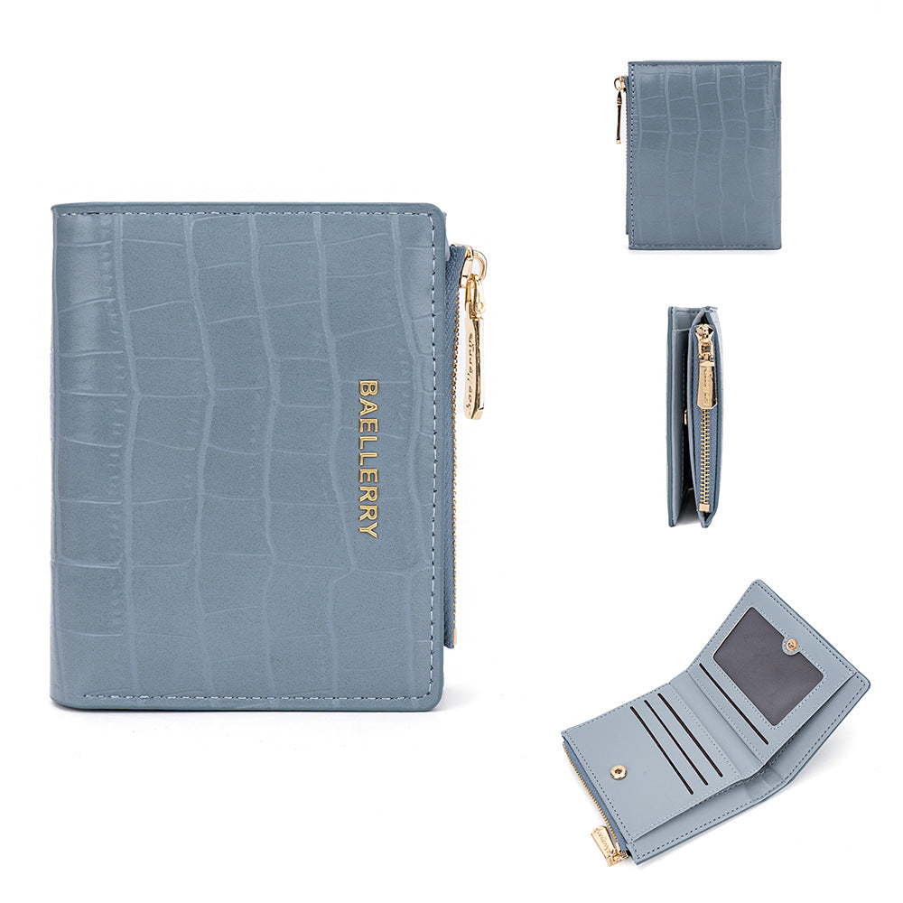Women's Short Stone Pattern Two-fold Zipper Fashion Ladies Wallets