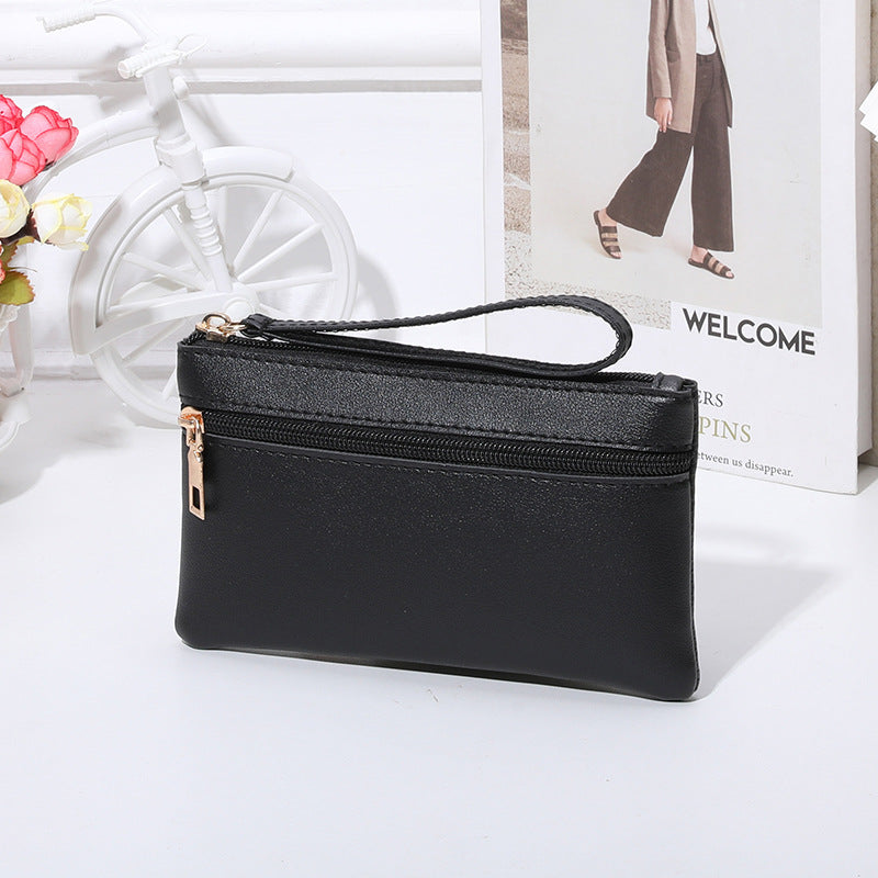 Women's Solid Color Double Zipper Mobile Mid-length Handbags