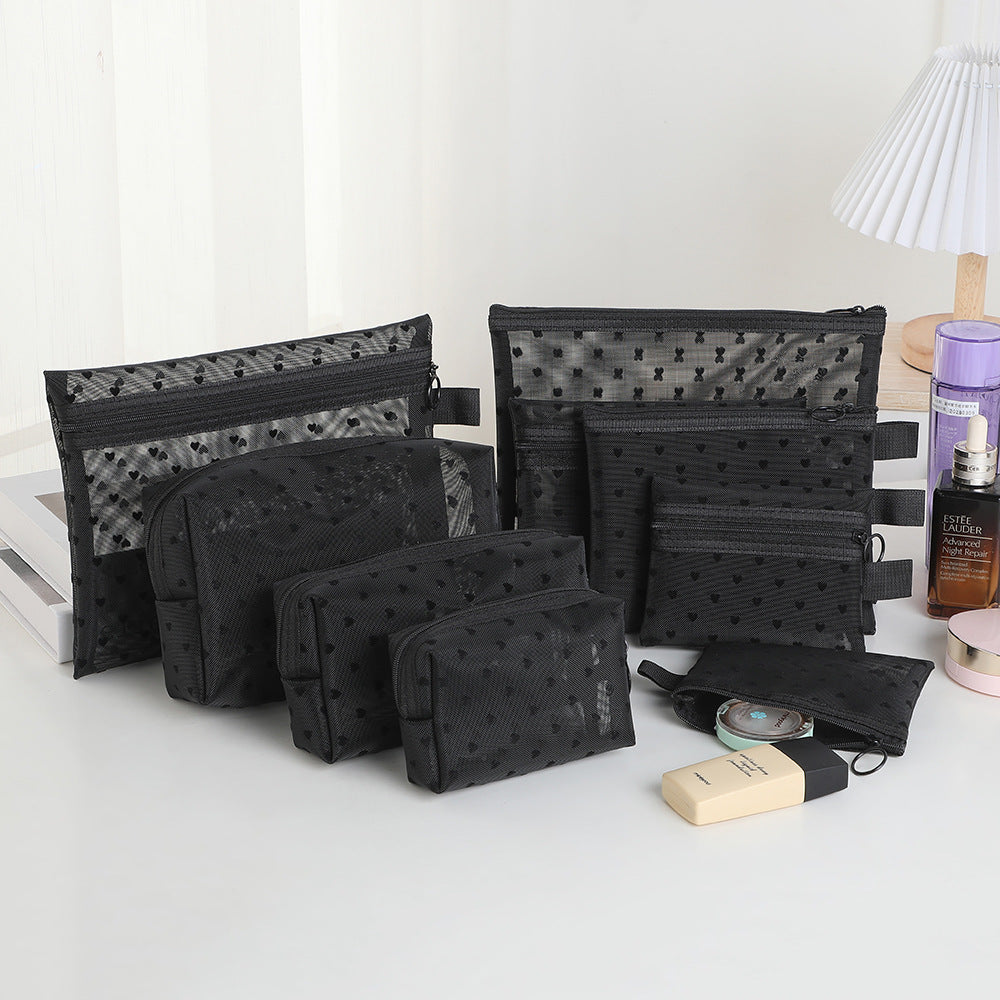 Graceful Portable Love Mesh Style Carry-on Cosmetic Bags
