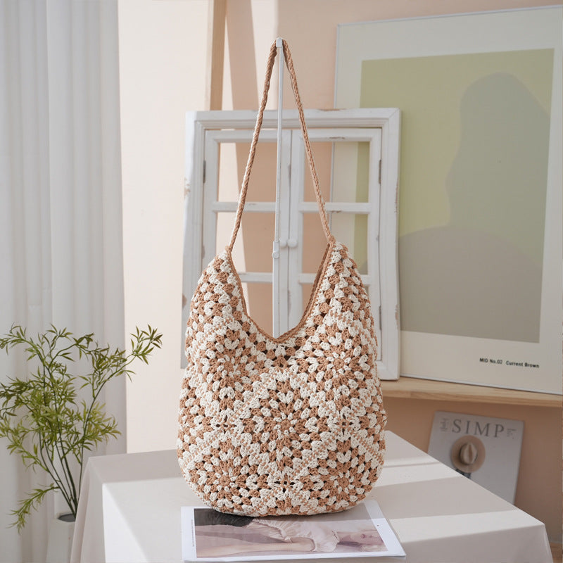 Women's Artistic Woven Mori Leisure Handmade Crochet Underarm Vacation Style Bags