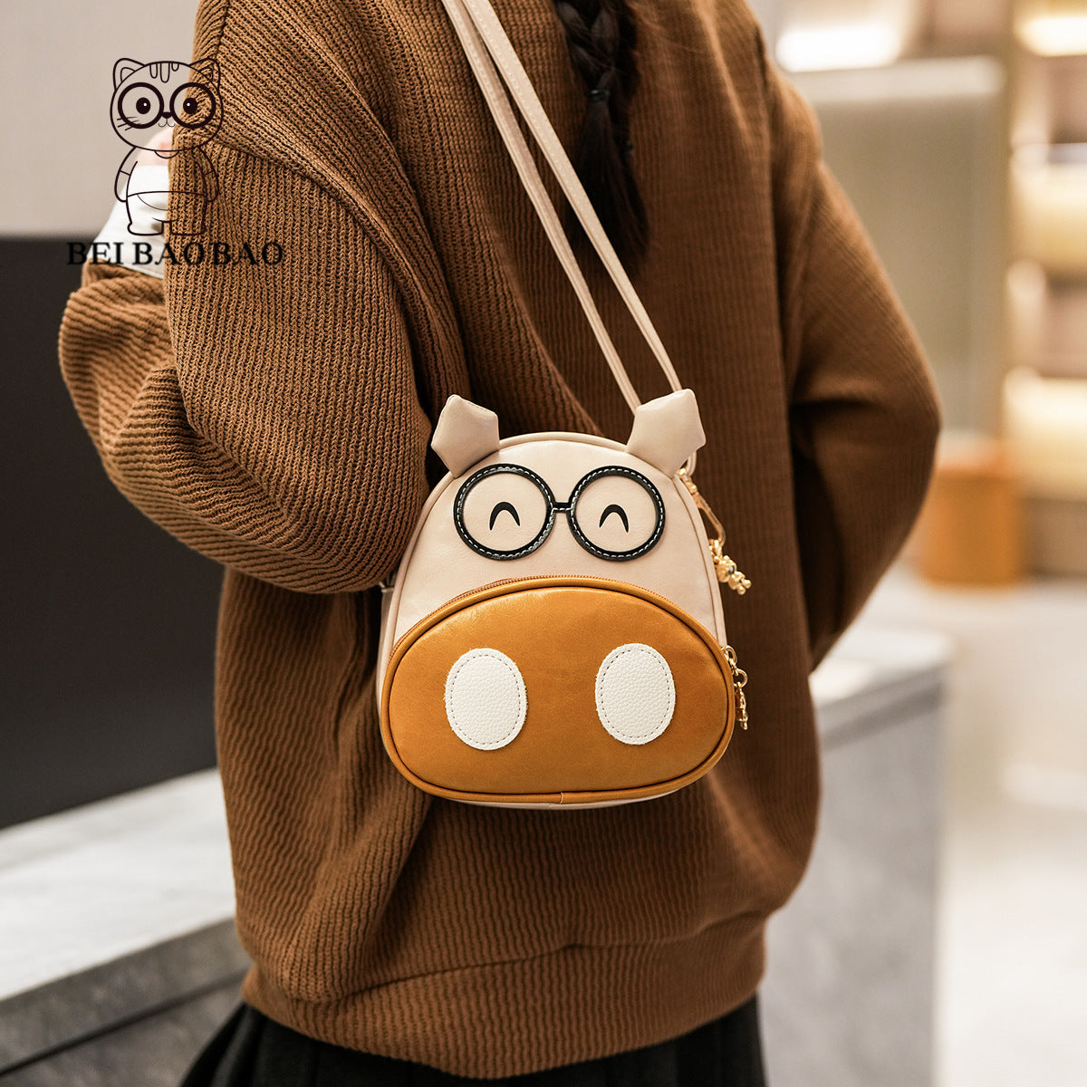 Source Female Childlike Cartoon Khaki Korean Shoulder Bags