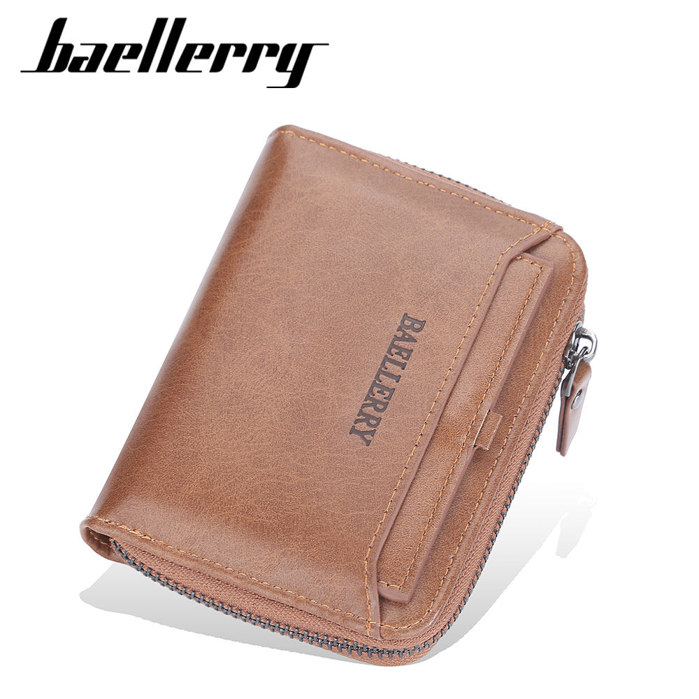 Men's Short Retro Multi Slots Zipper Green Men's Wallet