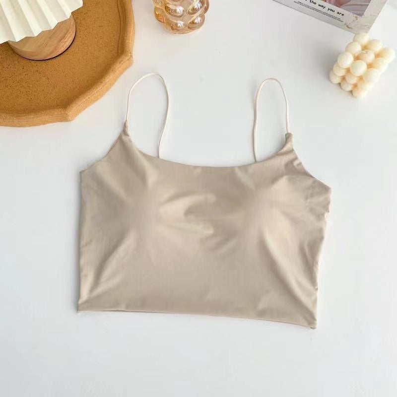 Women's Summer Silk Ice Camisole Top With Chest Pad Integrated Tanks Camis