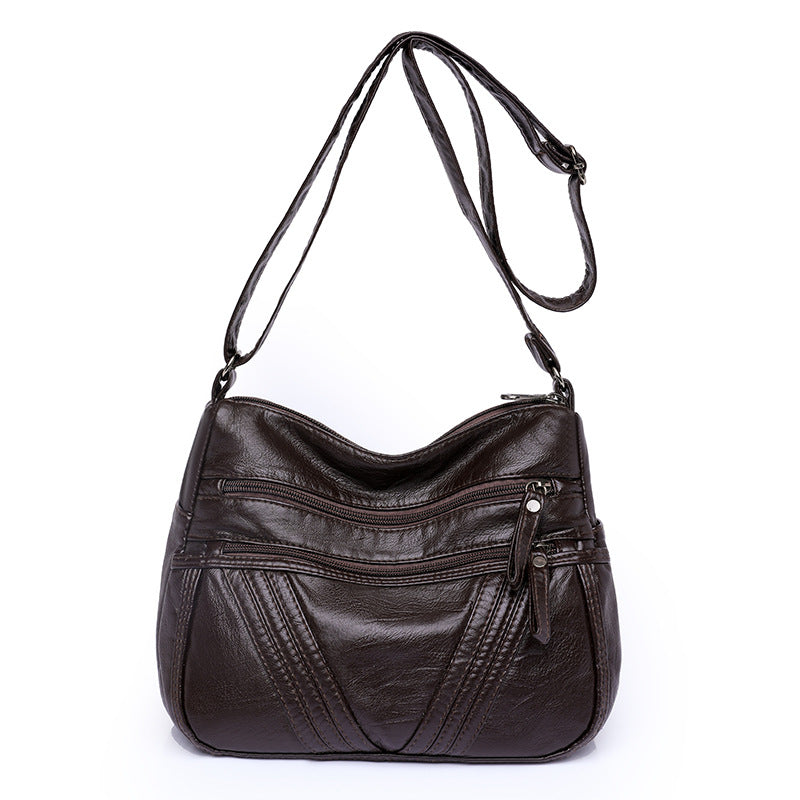Women's Street Fashion Mom Washed Leather Large Shoulder Bags