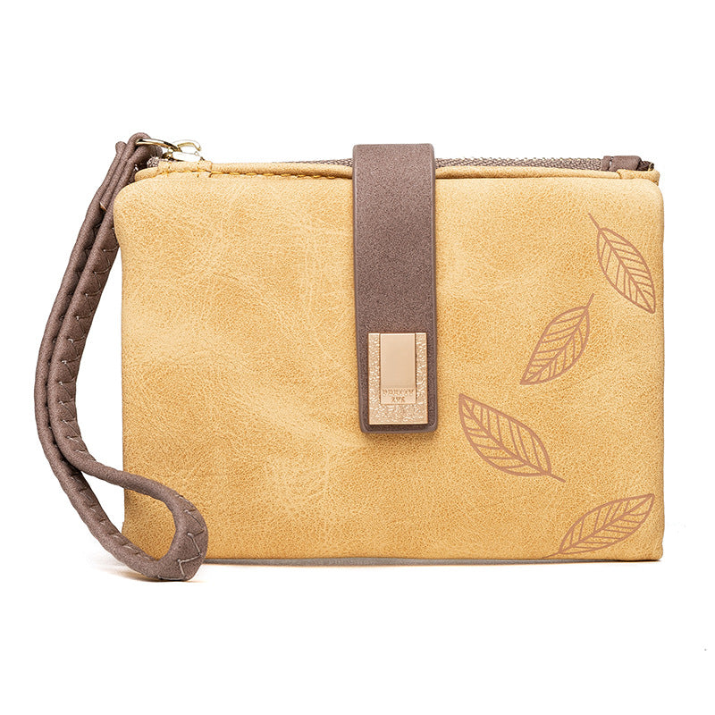 Casual Stylish Women's Retro Frosted Leaf Coin Purses