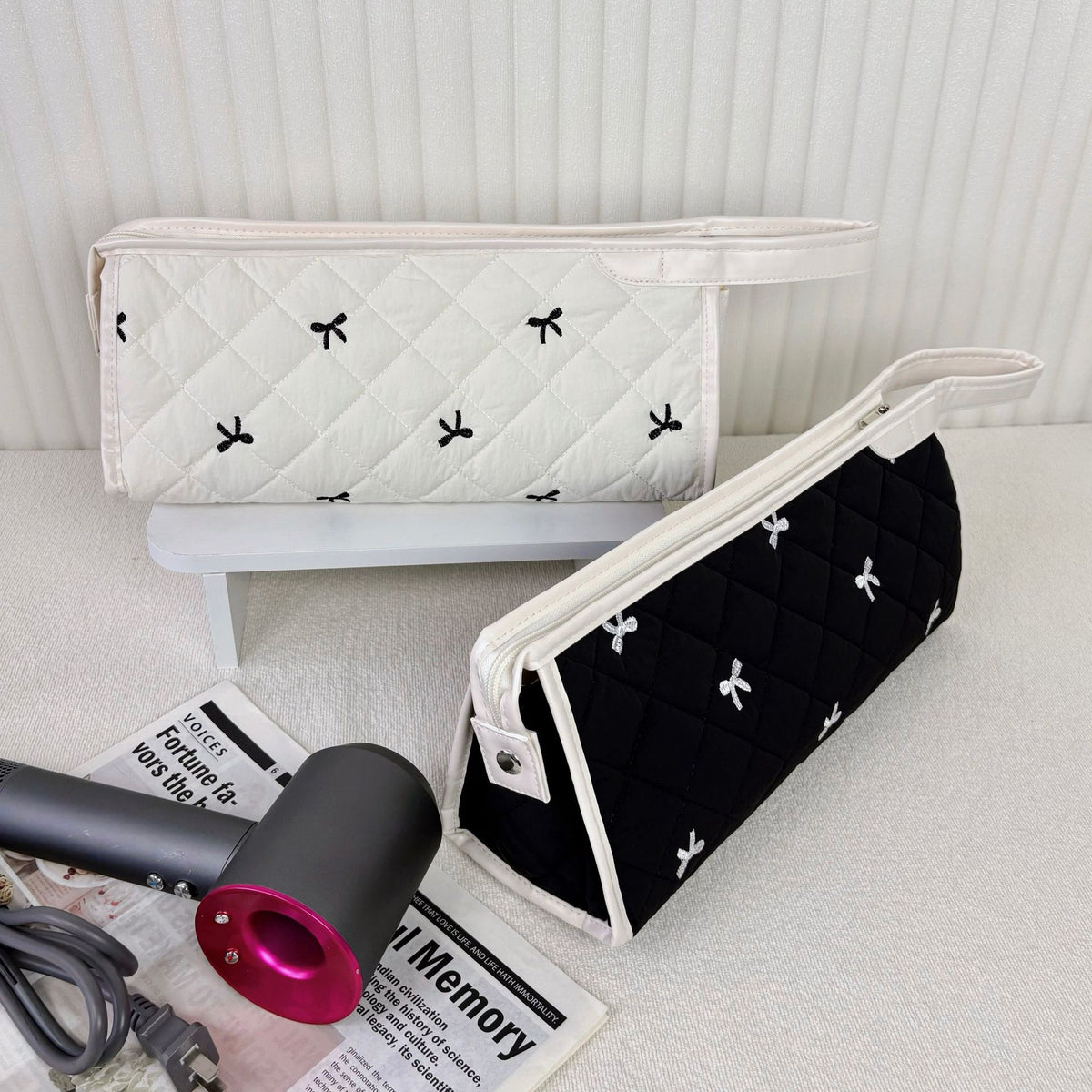 Capacity Hair Dryer Storage Portable Floral Cosmetic Bags