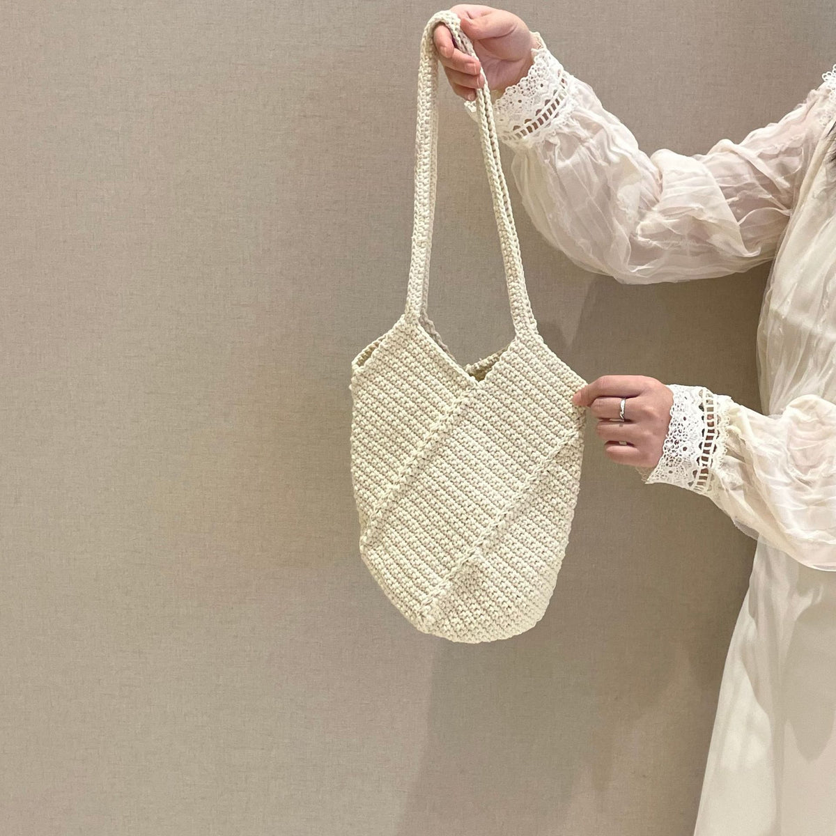Versatile Knitted One Twill Woven Simple Cotton String Women's Shoulder Bag