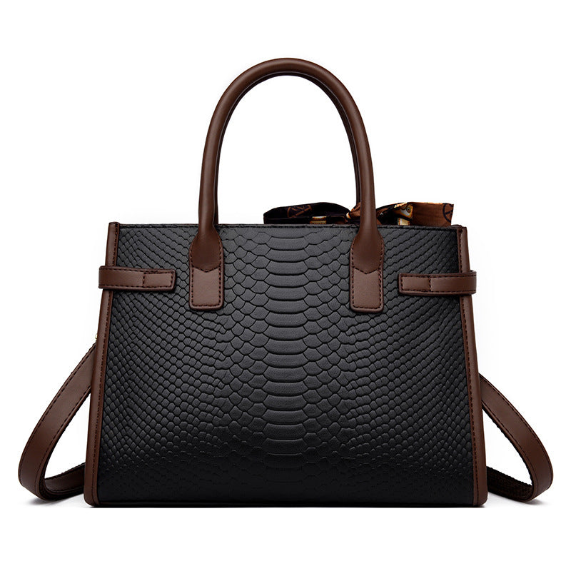 Women's Leather Snakeskin Pattern Contrast Color Female Handbags
