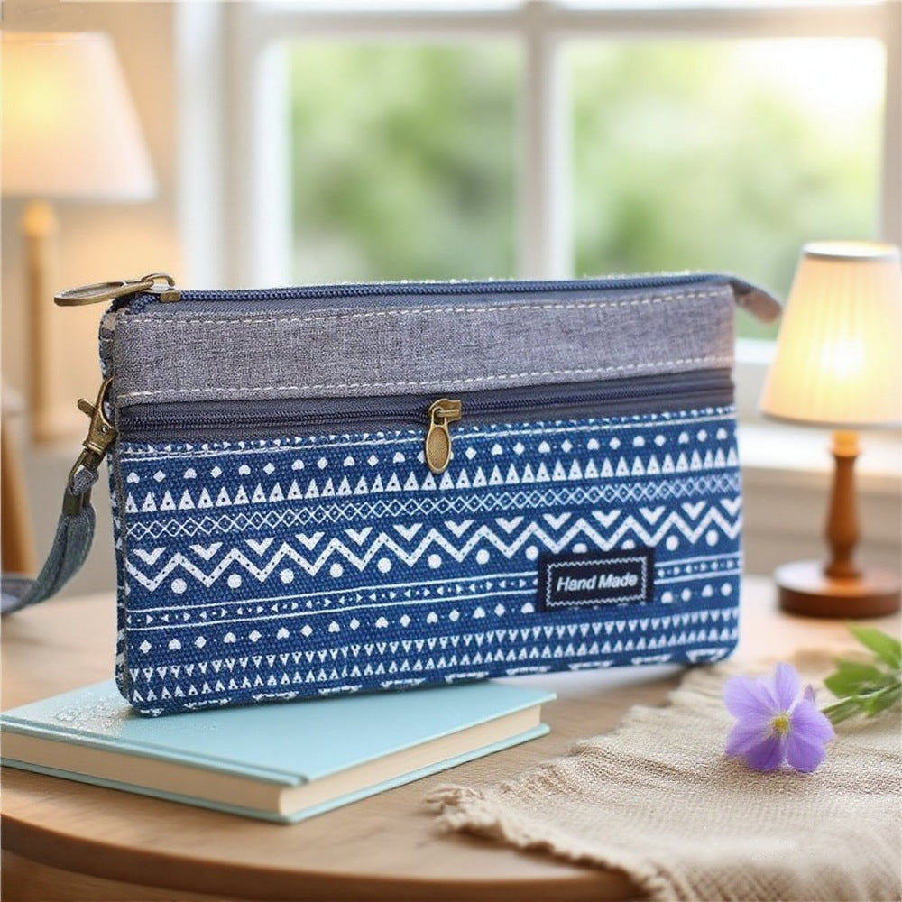 Women's Plain Hemp Double Pull Storage Clutch Bags