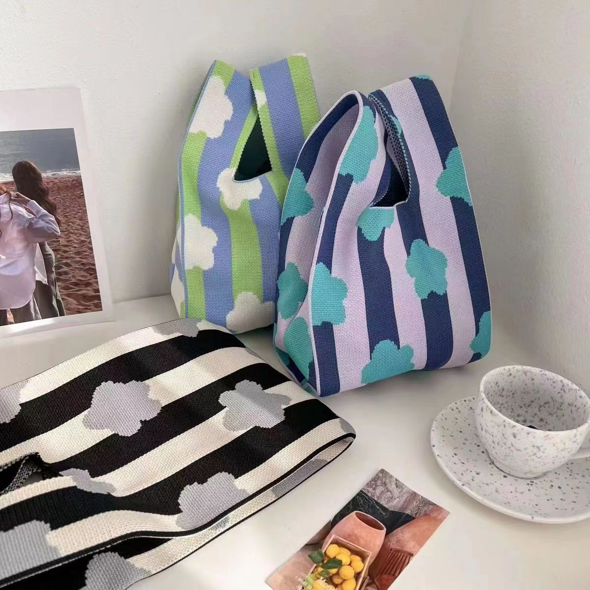 Women's Capacity Striped Knitted Portable Out Bags