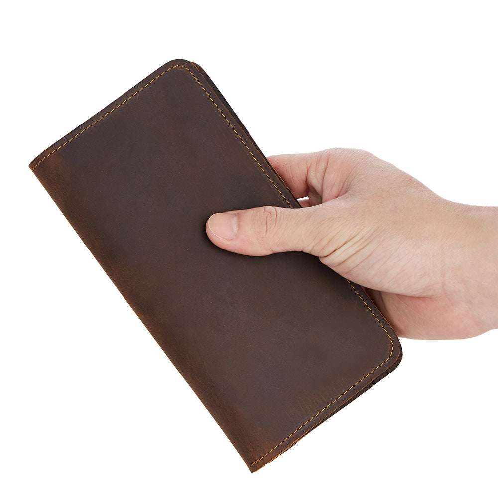 Men's Leather For Man Retro Crazy Horse Long Card Holder