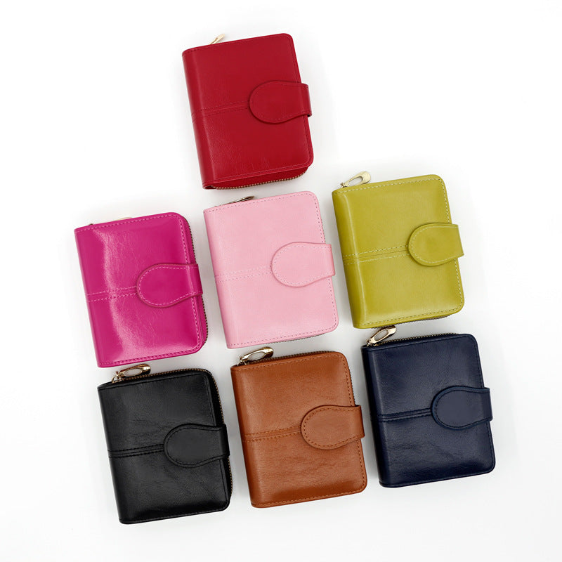 Women's Short Fashion Simple Zip Oil Wax Ladies Wallet