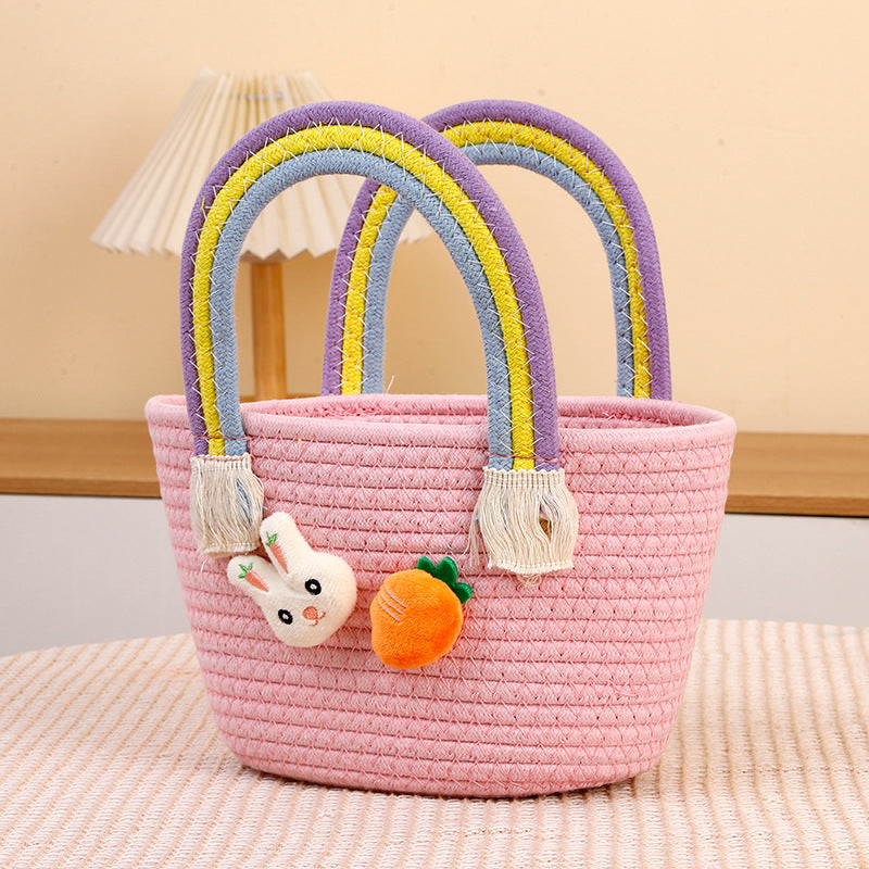 Rabbit Carrot Woven Hand-woven Basket Cartoon Cotton Thread String Bags