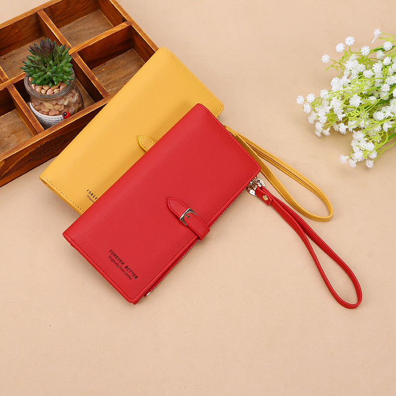 Women's Korean Solid Color Large Capacity Wrist Ladies Wallets