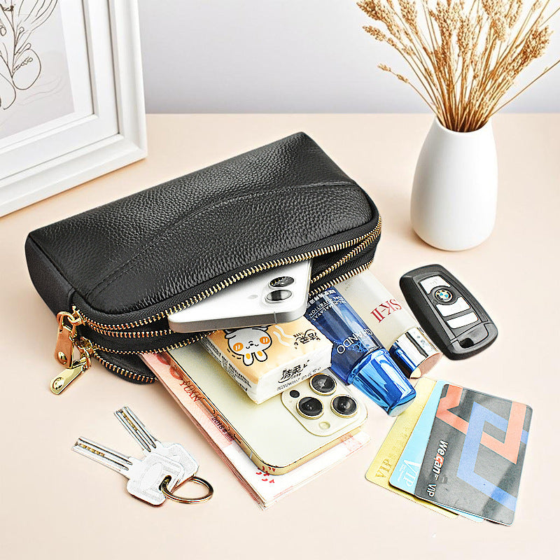 Women's Leather Mobile Hand Carrying Double Compartment Purses