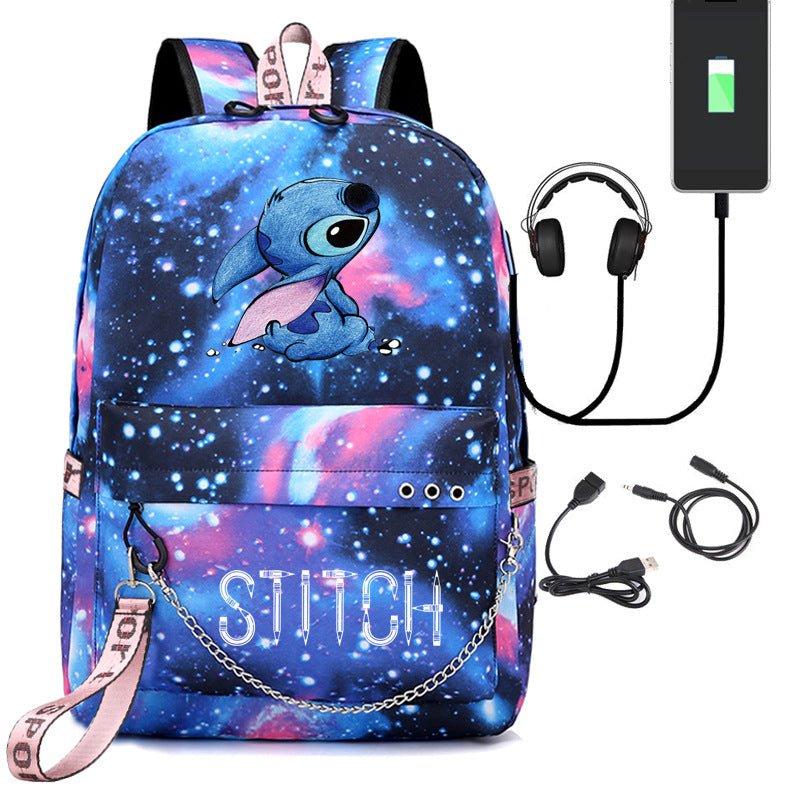 Star Stitch Pattern Iron Chain Ribbon Backpacks