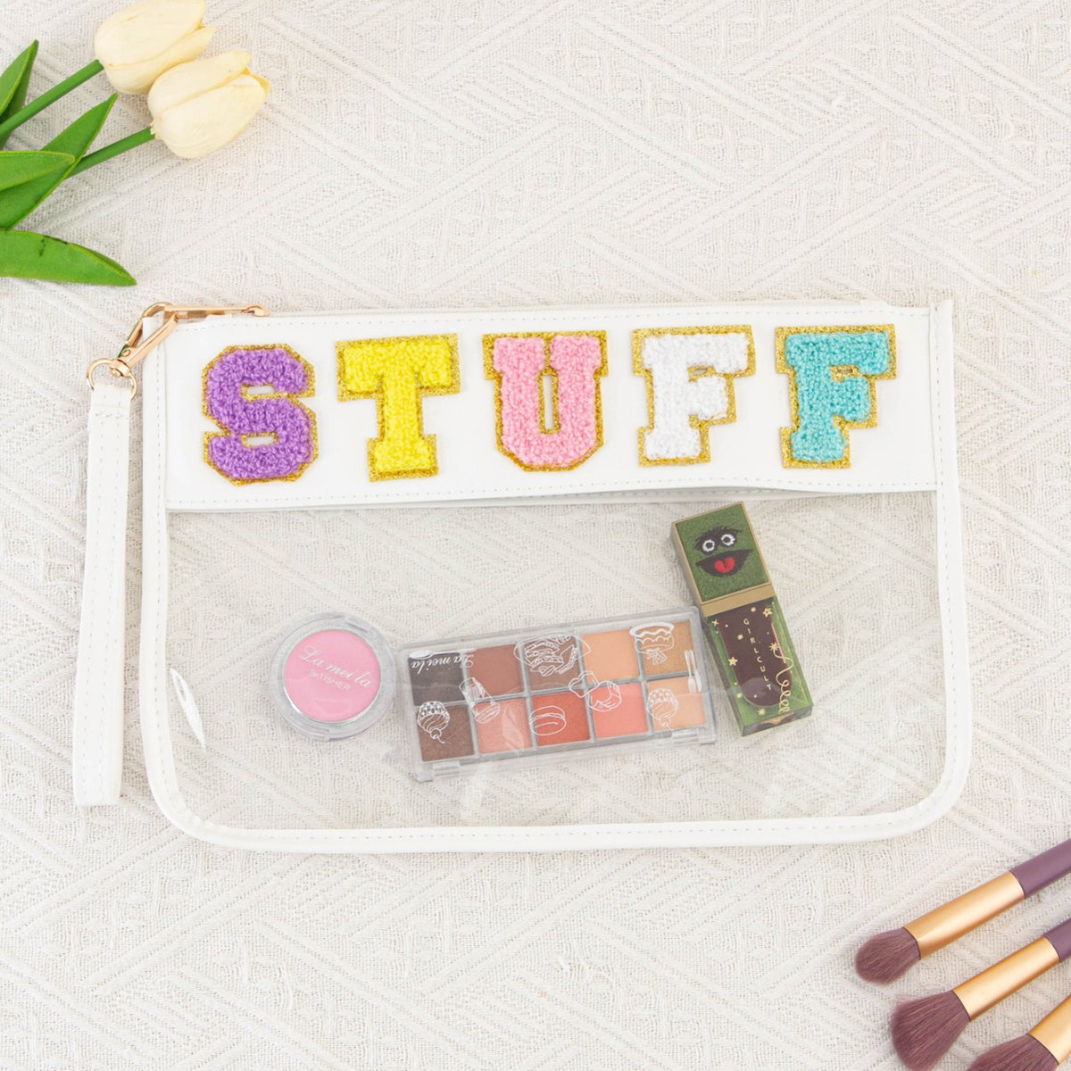 Storage Transparent Zipper Embroidery Lettered Make-up Makeup Bag