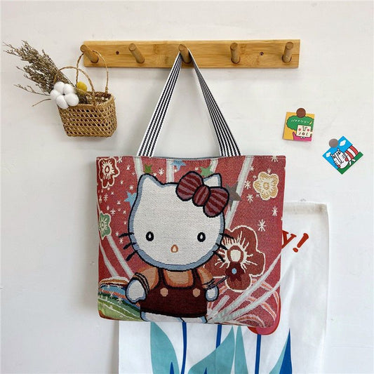 Women's Large Cartoon Woven Rust Simple Capacity Shoulder Bags