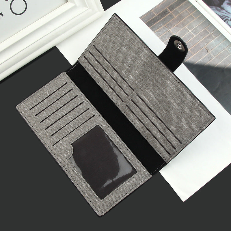 Men's Long Canvas Magnetic Snap 2 Fold Multi Slots Men's Wallets