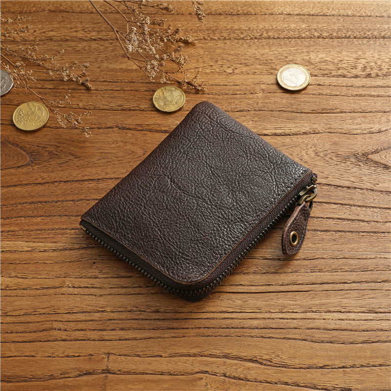 Men's Vintage Vegetable Tanned Cowhide Short Horizontal Ladies Wallet