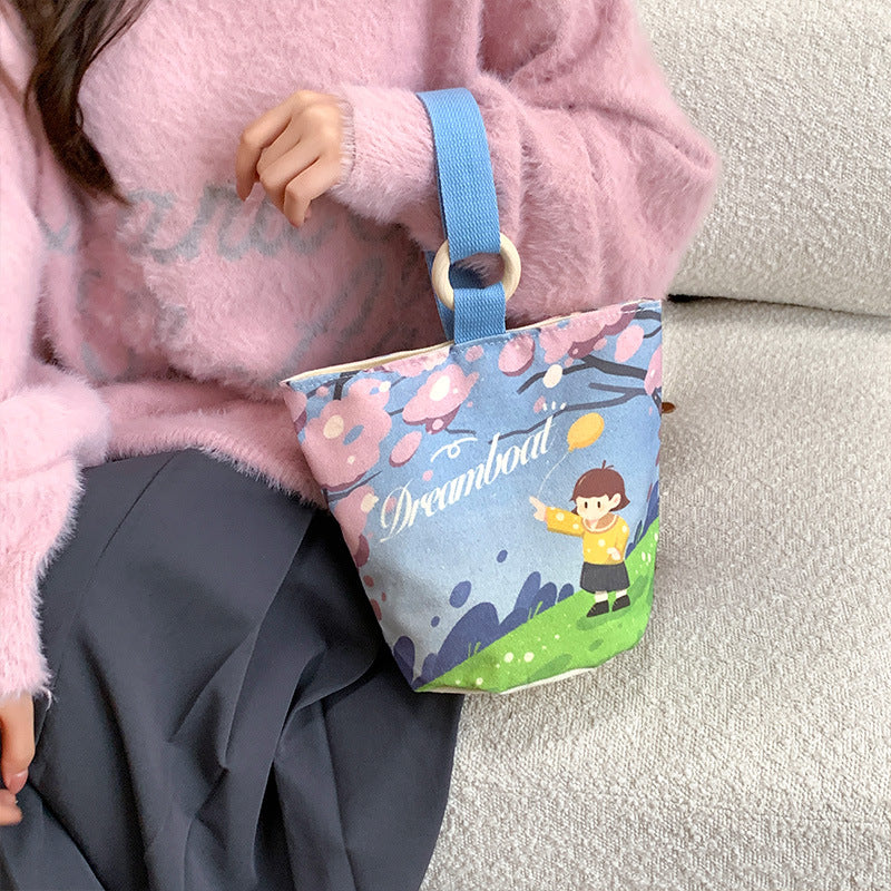 Cartoon Canvas Female Lunch Box Ethnic Handbags