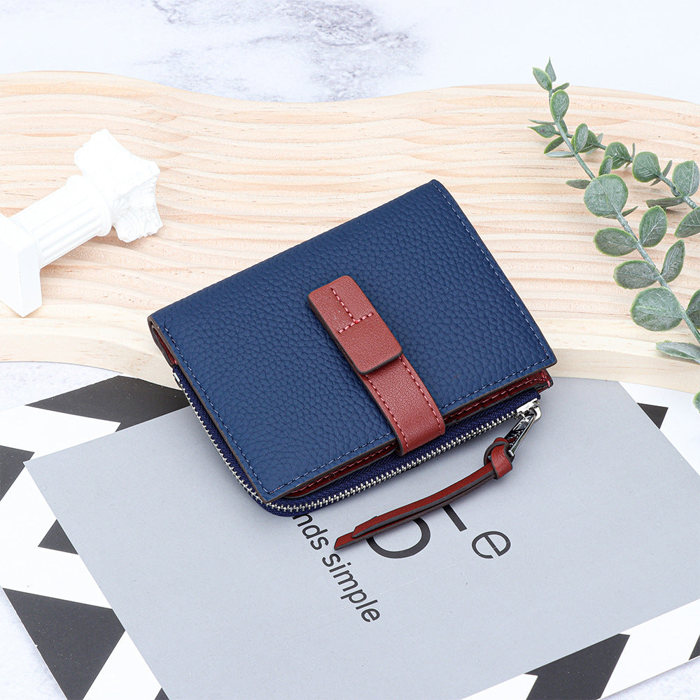 Women's Leather Short Fashion Color Contrast Thin Ladies Wallet