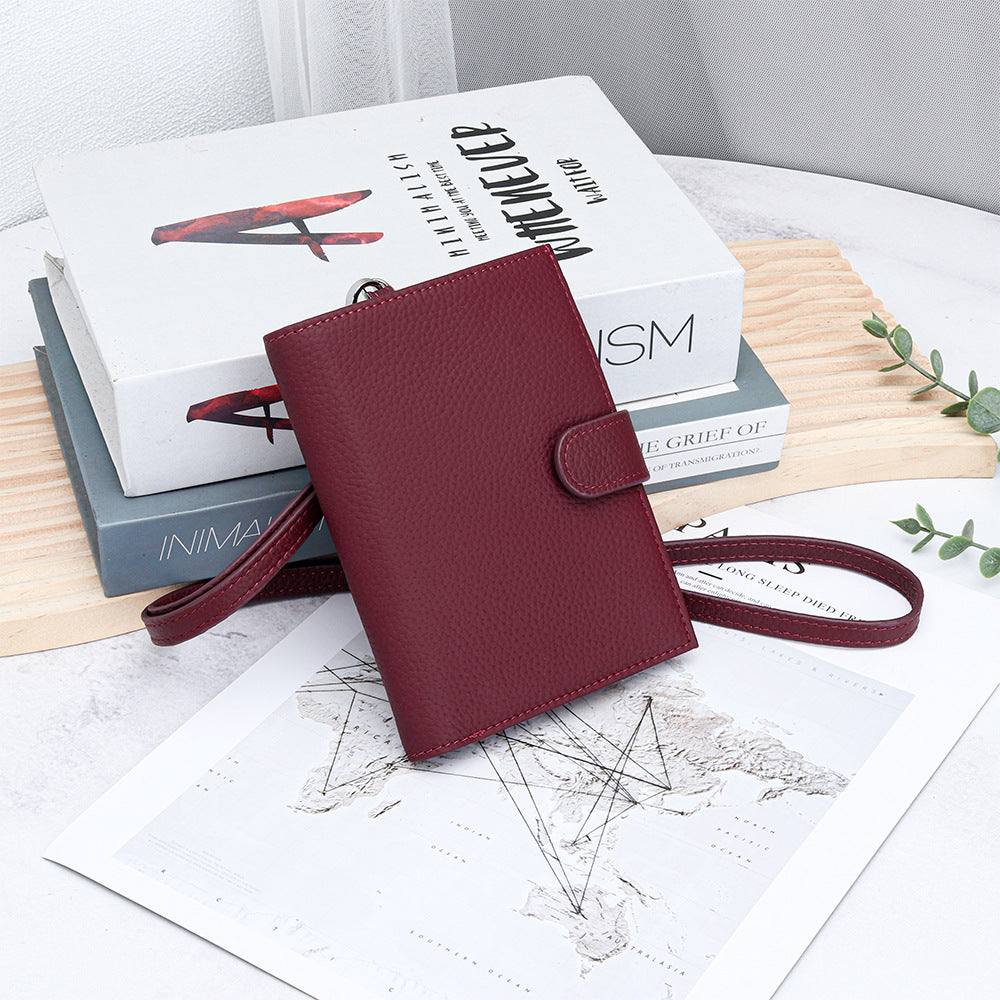Women's Top Layer Cowhide Multifunctional Halter Passport Cover Document Genuine Ladies Wallet