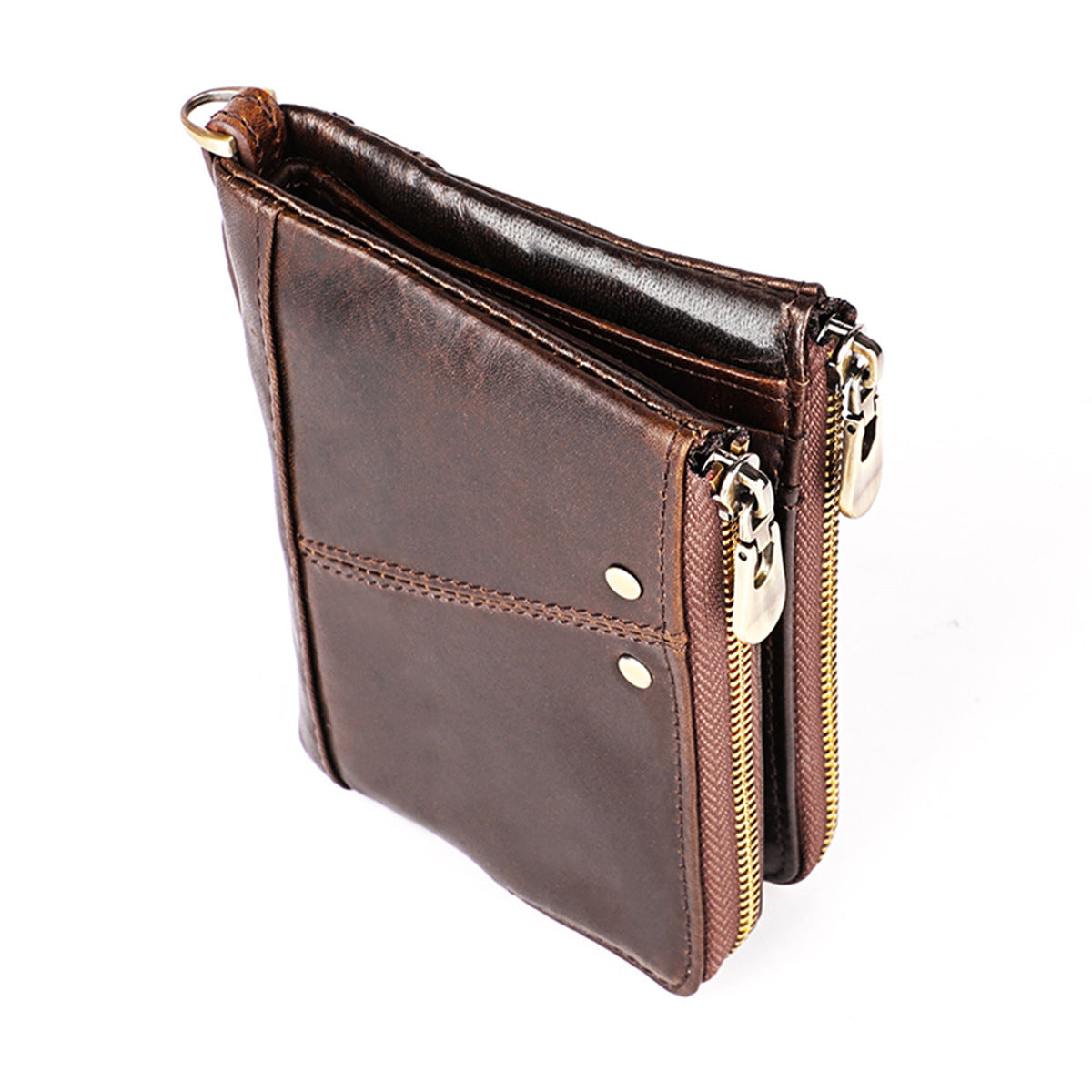 Men's Crazy Horse Leather Soft Zipper Short Men's Wallets