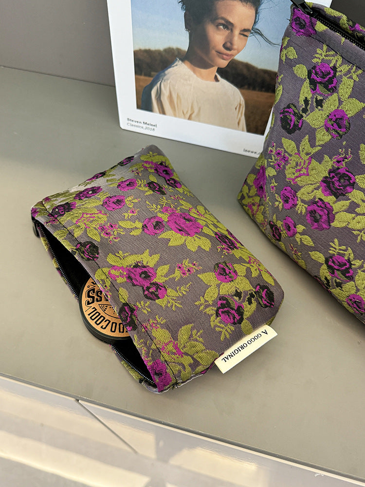 Flower Portable Storage Canvas Liner Toiletry Makeup Bag