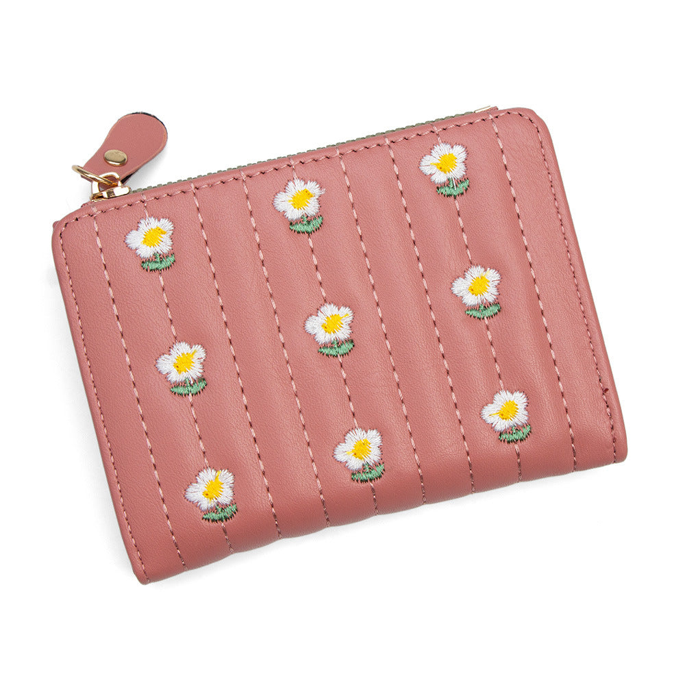 Women's Korean Style Cute Embroidered Simple Short Two Ladies Wallet