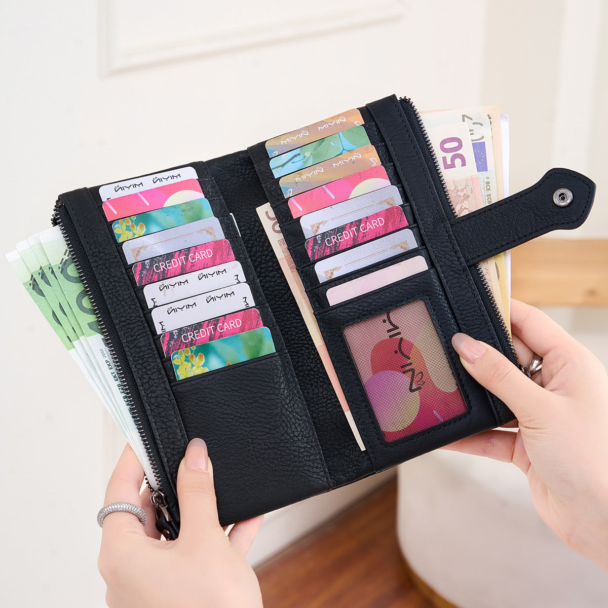 Women's Pattern Double Zipper Two Fold Long Ladies Wallet