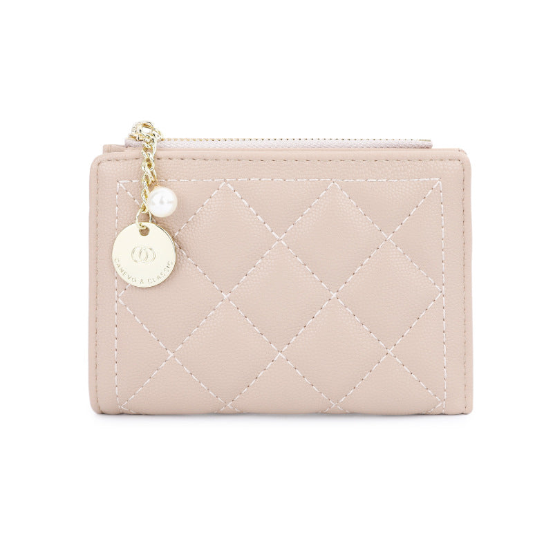 Women's Cute Short Embroidery Thread Classic Style Pearl Ladies Wallet