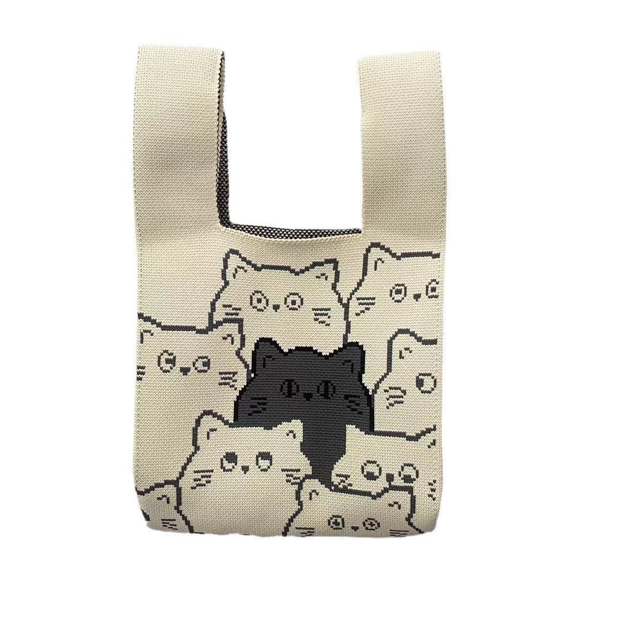 Large Capacity Totes Cat One Woolen Handbags