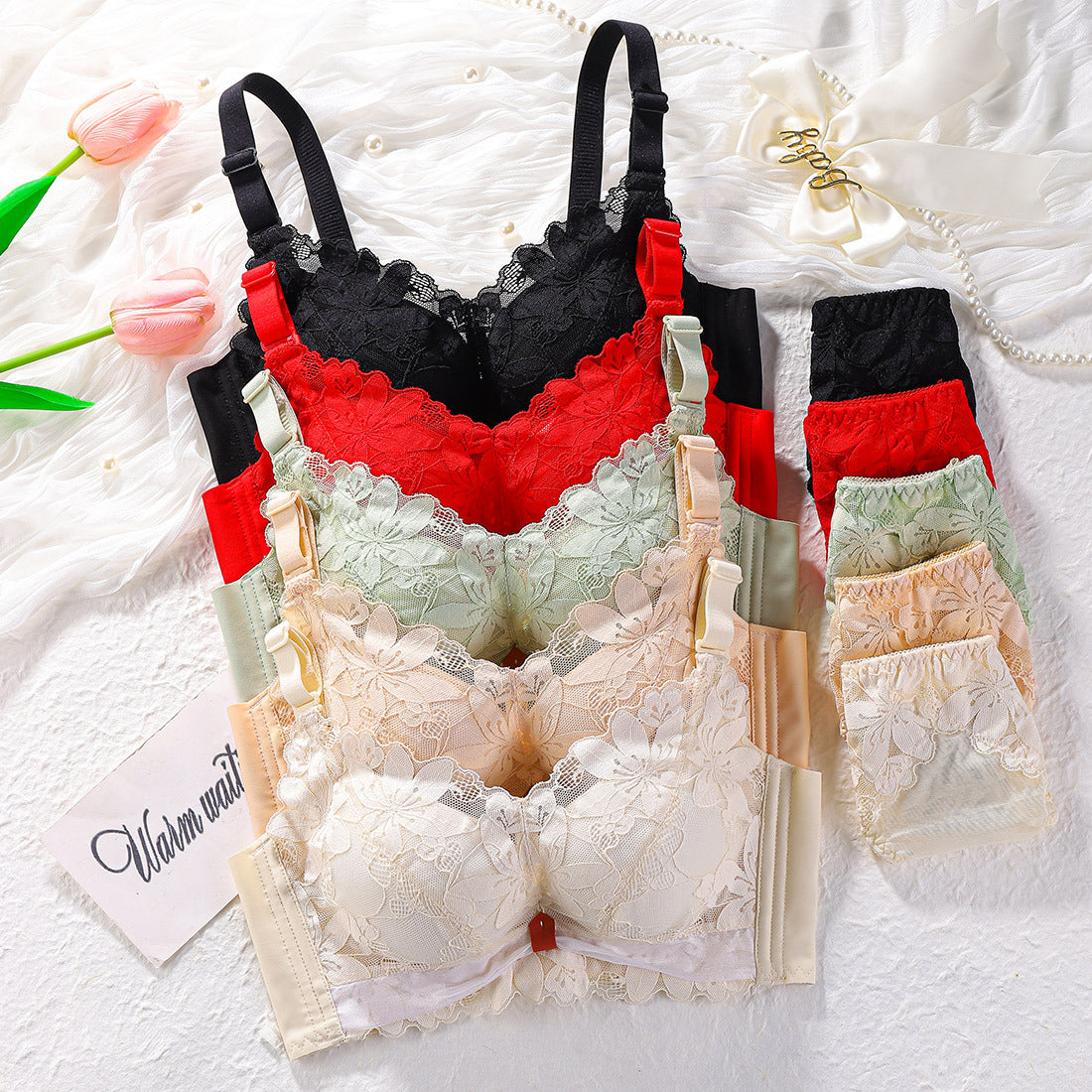 Women's Gathering Top Support Thickened Breathable Wireless Lingerie Sets