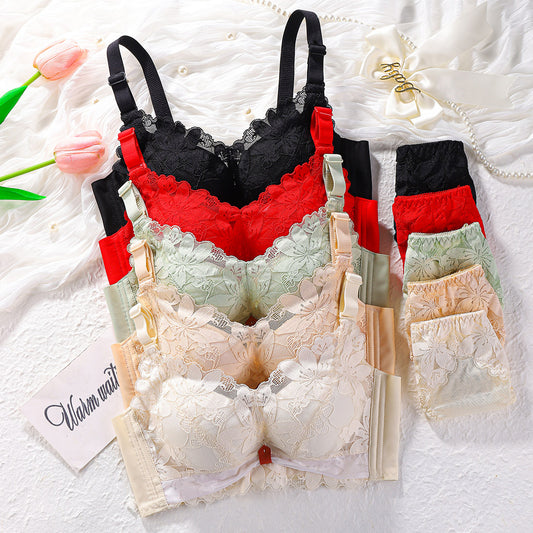 Women's Gathering Top Support Thickened Breathable Wireless Lingerie Sets