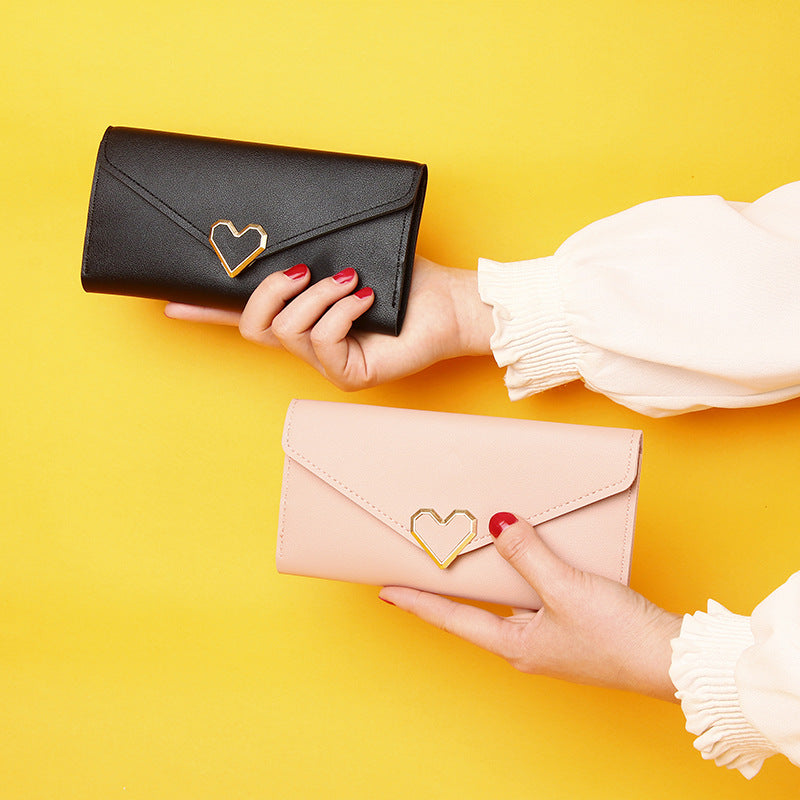 Women's Long Heart-shaped Three-fold Female Clutch Ladies Wallets