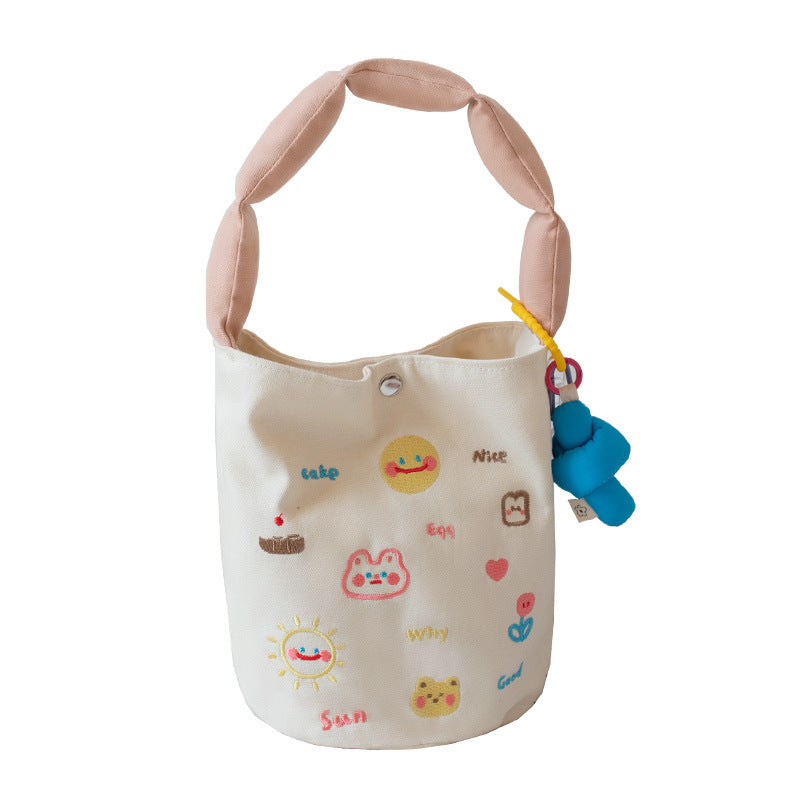 Embroidered Canvas Female Lunch Box Hand Handbags