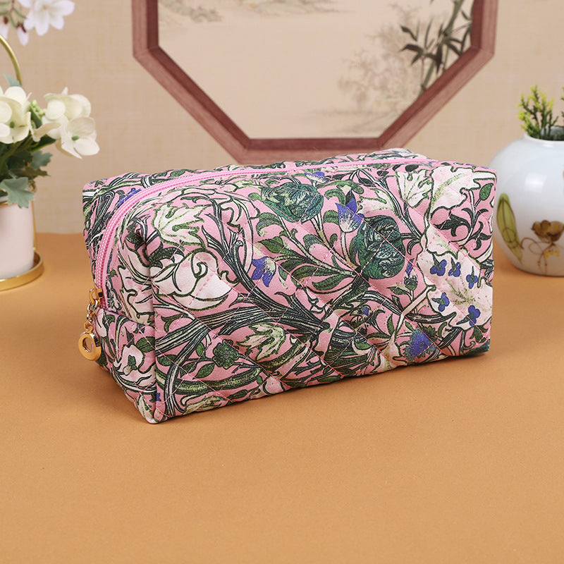 Floral Quilting Zipper Large Capacity Carrying Cosmetic Bags