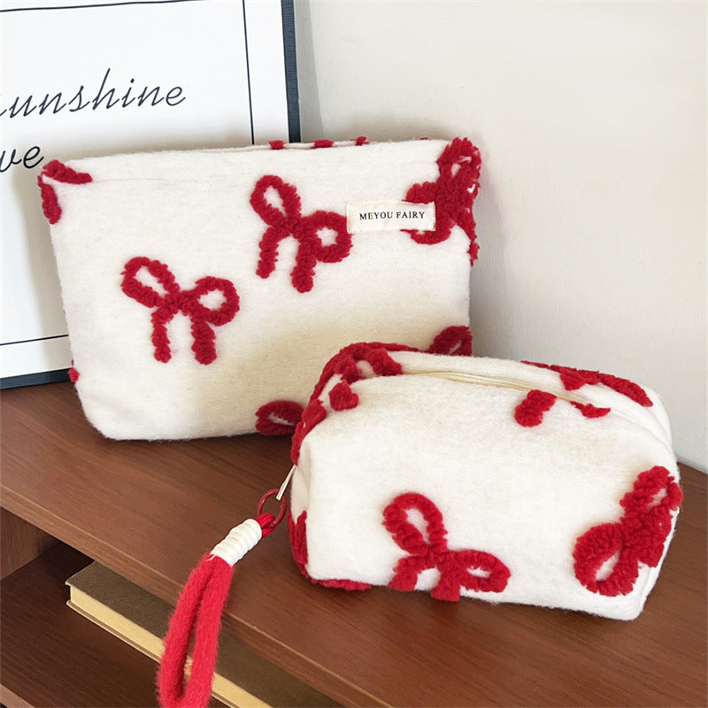 Day Gift Red Bow Portable Skin Care Pillow Cosmetic Bags