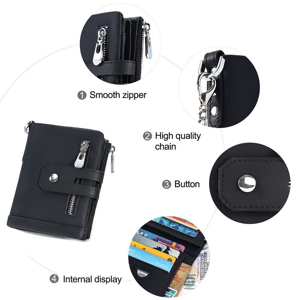 Men's Vintage Multiple Slots Large Capacity With Chain Genuine Leather Card Holder