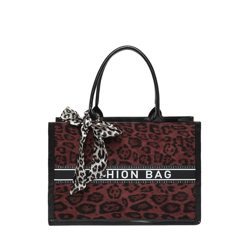 Women's Style Silk Scarf Bow Spring Large Capacity Fashion Leopard Print Women's Shoulder Bag