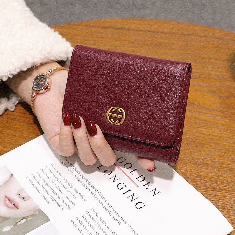 Women's Leather Folding Fashion Simple Cowhide Three Fold Ladies Wallet