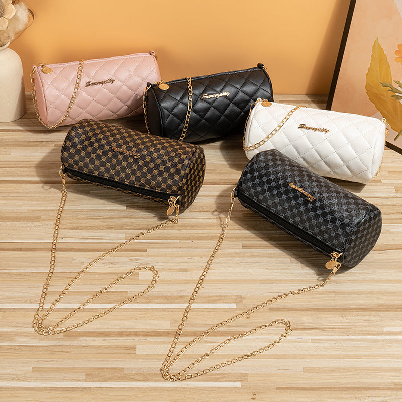 Simple Round Rhombic Pattern Cloth Chain Shoulder Bags