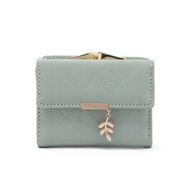 Women's Lady Simple Folding Rhombus Plaid High Texture Ladies Wallet