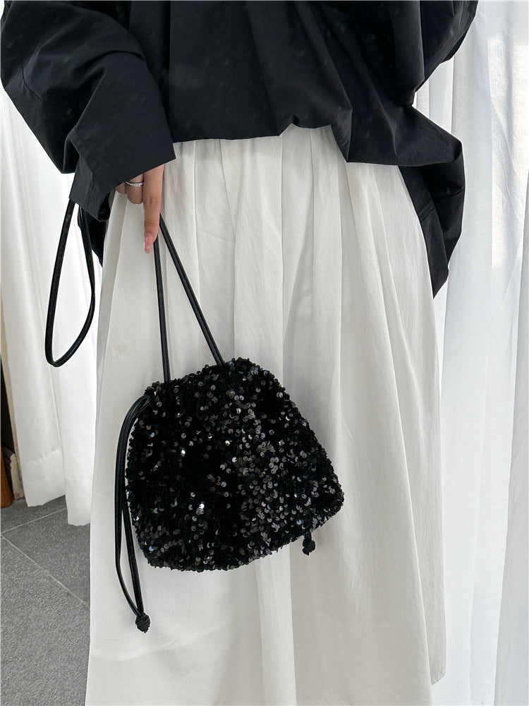 Female Drawstring Pleated Design Soft Portable Crossbody Bags